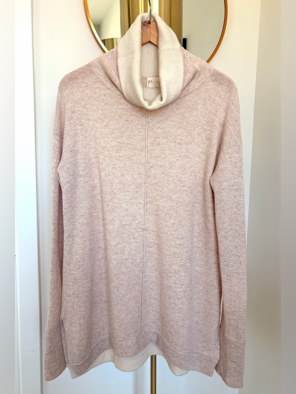 Andrea Jovine 100% Cashmere Blush and Cream Cowl Neck Tunic Sweater L